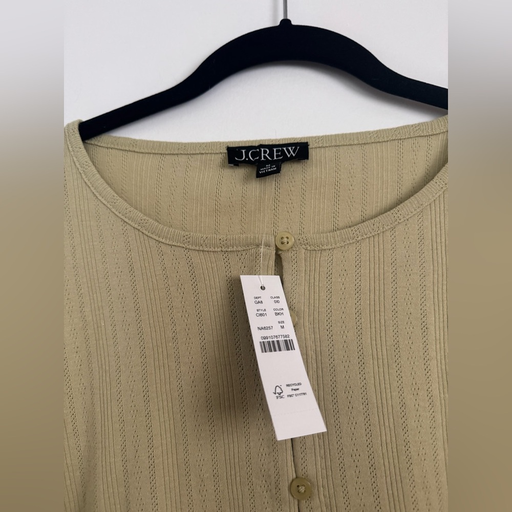 NWT J. Crew Pale Yellow Pointelle short sleeve knit cardigan sz M - Picture 7 of 9